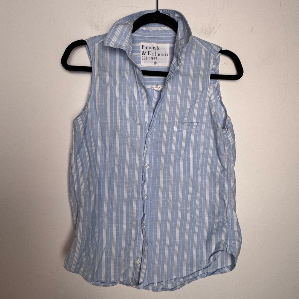 Frank & Eileen Fiona Striped Blue Sleeveless Button Down Top XS - Picture 5 of 11